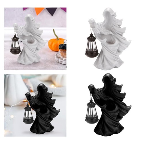 Witch statue with lantern - statue,