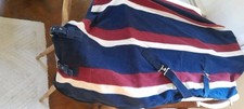 Rhinegold Fleece Horse Rug -blue/red/white stripes - size 6ft3"