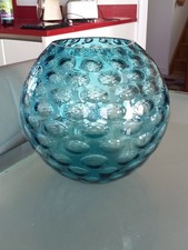 Vintage 1960s  Czech Blue Borske Sklo Union 24cm.Olives Optic Bubble Lens Vase.