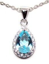 Sterling Silver Sky Blue Topaz And Diamond 2ct Necklace Free Box