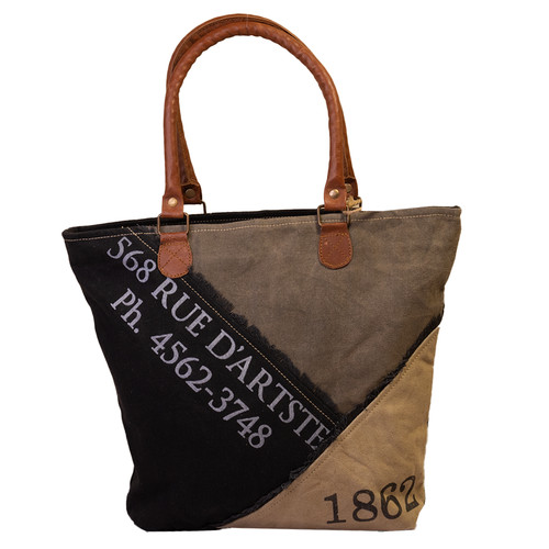 Upcycled canvas tote with - tote,