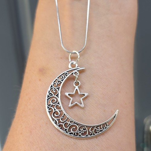Silver tone crescent moon - tone,