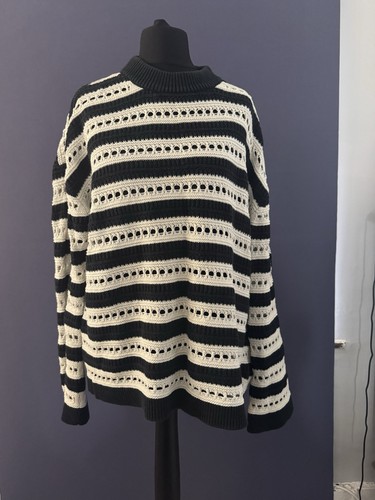Navy cream striped crochet - h&m,