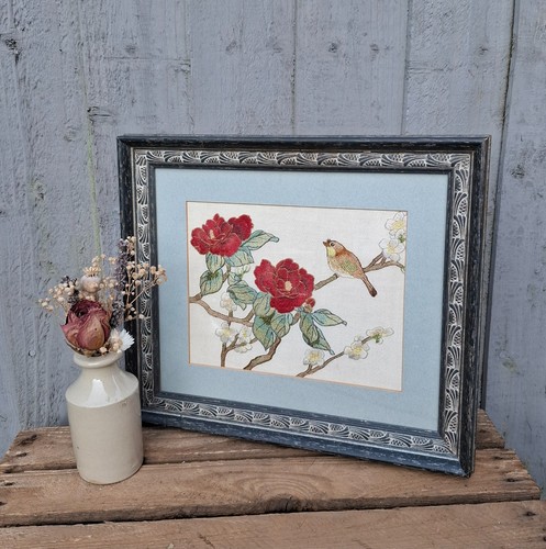 Vintage framed embroidery - vintage, bird