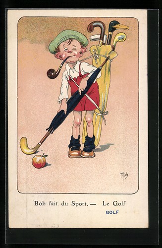 Postcard golf boy golfing - postcard,