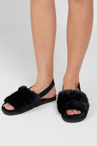 Womens ladies faux fur - fur, slip