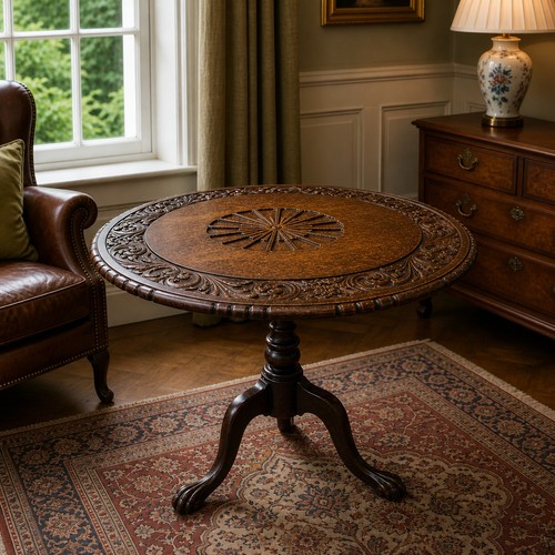 Antique carved oak tilt top - antique,