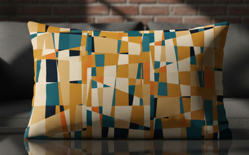 Mustard teal rectangle - teal, cushion
