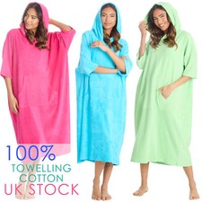 Womens Hooded Poncho Towel Ladies Beach Swimming Changing Robe 100% Cotton UK