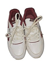 Retro REEBOK 418  Classic leather trainers 1Y 3001 UK4 white/burgundy