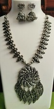 ASIAN Silver Oxidised Ethnic Tribal Costume NECKLACE JEWELLERY with Earrings
