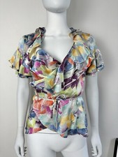 TUCKER Silk Print Ruffled Warp Top, XS