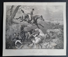 Antique 1856 print - Hunting - Country Life - The Water Fall - JF Herring