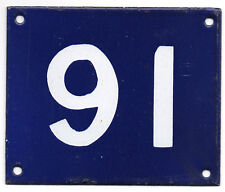 Old Australian used house number 91 door gate enamel metal sign in French blue