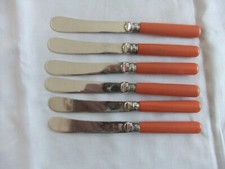Vintage Set 6 Pink Handled Silver Plated EPNS Butter Knives Cased 16.5 cm