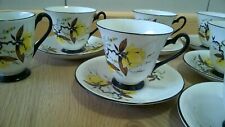 vintage CAMILLE Windsor Yellow / black Floral Tea Set 14 Piece -fine Bone China