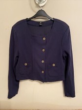 Ladies Clothes Size Large H&M Navy Jersey Jacket Short Nautical (492)