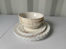 Vintage Arcopal Victoria 11 Piece Milk Glass Tableware Set Plates & Bowls Scallo