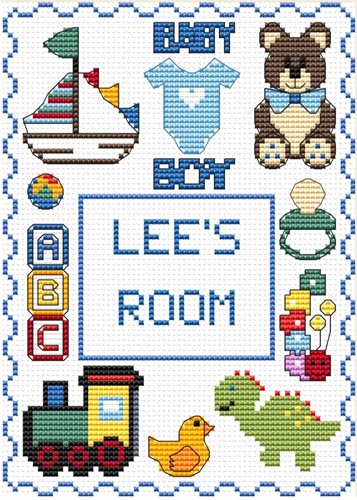 Baby boy birth - sampler, cross