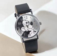 Cute Ladies / Teens  Mickey Mouse Face  Quartz Watch with Black  Strap