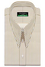 Men's 1970s Vintage Spear Point Dagger Collar Mustard Yellow Stripes Dress Shirt