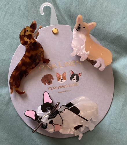 Pink linen dog - dog, clips