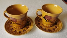 2 x Royal Worcester Palissy 'Taurus' Design Cups and Saucers Vintage 1960s