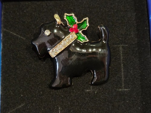 Diamante scottie dog brooch - diamante,