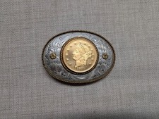 1861 vintage MORGAN gold coin MONTANA SILVERSMITHS belt buckle 20 dollar WESTERN