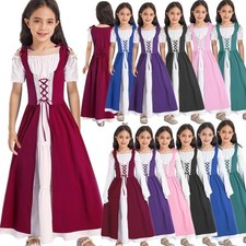 UK Girls Kids Renaissance Costumes Medieval Princess Fancy Dress Vintage Party