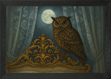 Owl Perched on Ornate Bed
