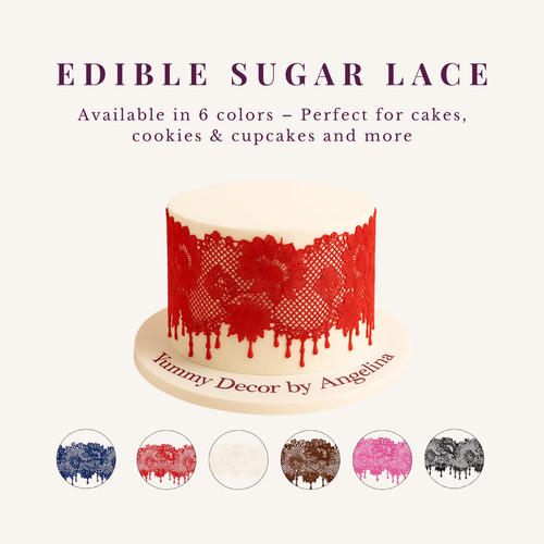 Edible lace ribbon strip - strip, rose
