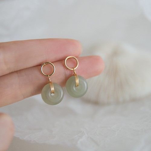 Natural jade donut earrings - jade,