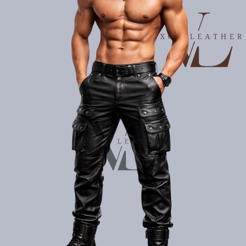 Men real leather cargo - leather,