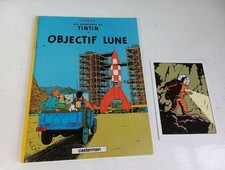 Book Tintin Objectif Lune (French) Herge Casterman + Card FO