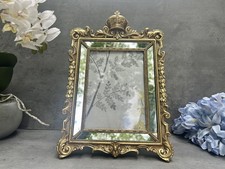 Vintage Style Gold Photo Frame Crown Detail Mirror Glass Insets Portrait 5"7"