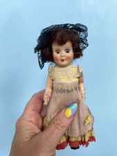 1950’s Rosebud Miniatures Vintage Hard Plastic Doll - Brunette In Crepe Outfit