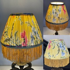 Vtg Pair 2 Boudoir Table Lamp Shades 10" Floral Blue Pink Yellow Fringe Uno Slip
