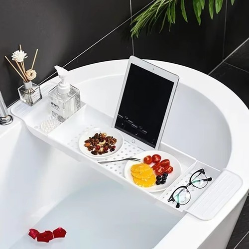 Extendable bamboo bathtub tray - bamboo,