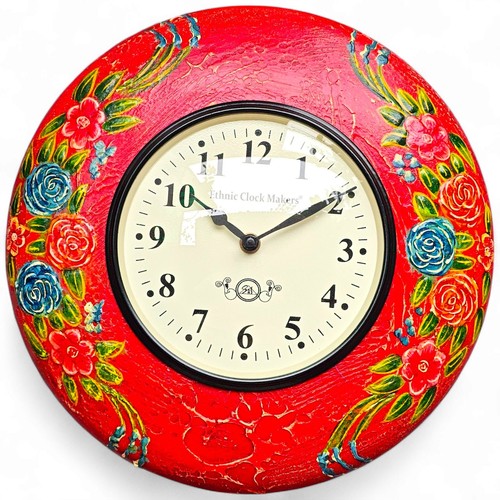 Hand painted wooden wall clock - wooden,