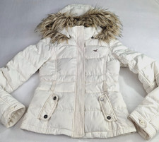 Vintage Y2K Hollister Women's Puffer Coat Junior Size M Cream Down Hooded Winter