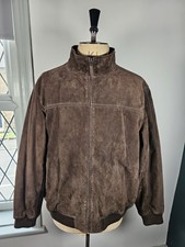 Marks and Spencer Leather Suede Jacket Men's 2XL Brown Blue Harbour Bomber 