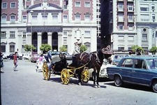Photographic slide of Malaga with horse, trap and cars 1970s amateur photo 