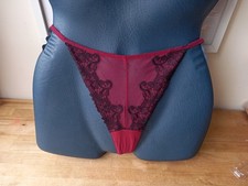Ladies Dark Red Lace Front Semi Sheer Transparent Thong Knickers 14/16 BRAND NEW
