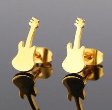 Black Stud Earrings Stainless Steel music lover Guitar Studs Earrings *UK*
