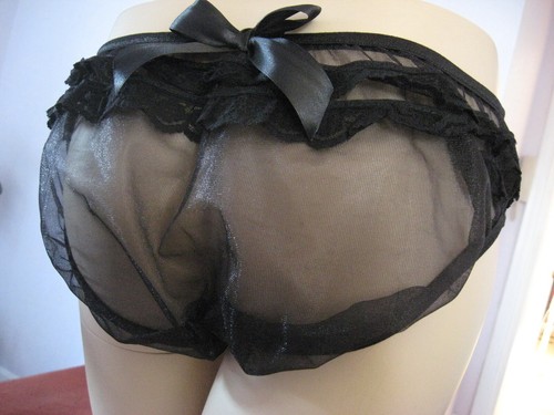 Frilly black nylon knickers - ,