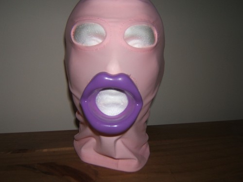 Pink spandex gimp mask with - gimp,