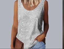 Silver Sequin Vest Top Size m