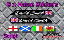 6 x Name Decals - Cycling, mountain bike, e-bike, BMX, Motocross,