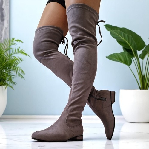 Womens grey thigh high boots - grey,